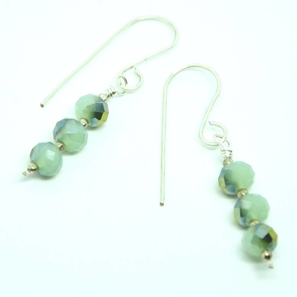 Handmade Sterling Silver Mint Green Faceted Dangle Earrings - Picture 5 of 13